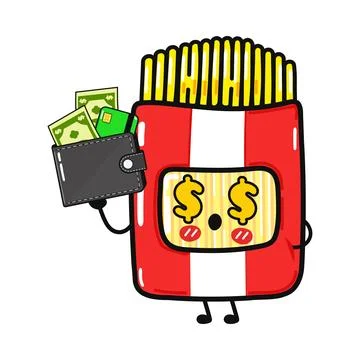 Cute spaghetti package character holding wallet with cash Stock Illustration