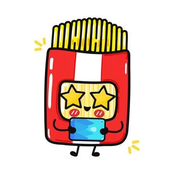 Cute spaghetti package character using smartphone happily 库存插图