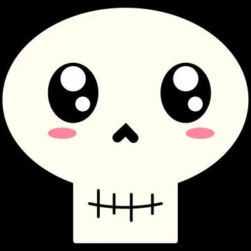Cute Sparkle Eyes Skull Vector Illustration, Kawaii Halloween Skeleton Char.. Ilustração Stock