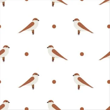 Cute Sparrow Seamless Pattern Vector Stock Illustration