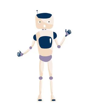 Cute speaking robot vector illustration isolated on white. Speech or Stock Illustration