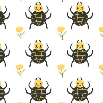 Cute spider background with flower - pattern Stock Illustration