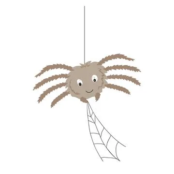 Cute spider making webs. Vector cartoon illustration on white background Illustrazione stock