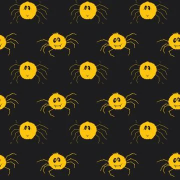 Cute Spider Seamless Pattern, Cartoon Hand Drawn Spider Doodles Vector Backgr Illustrazione stock