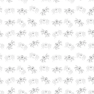 Cute Spider Seamless Pattern, Cartoon Hand Drawn Spider Doodles Vector Backgr Illustrazione stock