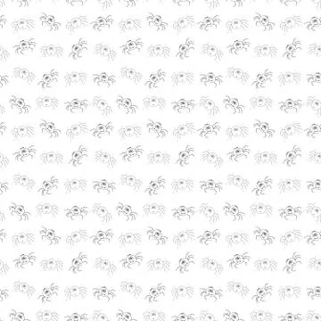 Cute Spider Seamless Pattern, Cartoon Hand Drawn Spider Doodles Vector Backgr Stock Illustration