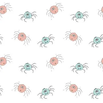 Cute Spider Seamless Pattern, Cartoon Hand Drawn Spider Doodles Vector Backgr Illustrazione stock