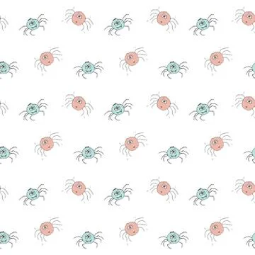 Cute Spider Seamless Pattern, Cartoon Hand Drawn Spider Doodles Vector Backgr Illustrazione stock