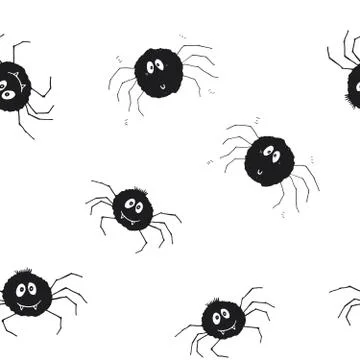 Cute Spider Seamless Pattern, Cartoon Hand Drawn Spider Doodles Vector Backgr Stock Illustration