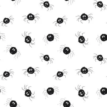 Cute Spider Seamless Pattern, Cartoon Hand Drawn Spider Doodles Vector Backgr Illustrazione stock