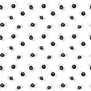 Cute Spider Seamless Pattern, Cartoon Hand Drawn Spider Doodles Vector Backgr Illustrazione stock