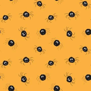 Cute Spider Seamless Pattern, Cartoon Hand Drawn Spider Doodles Vector Backgr Illustrazione stock