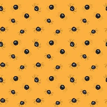 Cute Spider Seamless Pattern, Cartoon Hand Drawn Spider Doodles Vector Backgr 스톡 일러스트