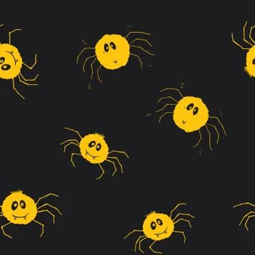 Cute Spider Seamless Pattern, Cartoon Hand Drawn Spider Doodles Vector Backgr Illustrazione stock