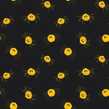 Cute Spider Seamless Pattern, Cartoon Hand Drawn Spider Doodles Vector Backgr Stock Illustration