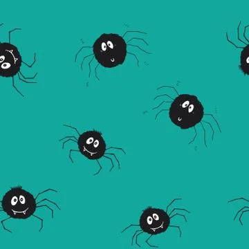 Cute Spider Seamless Pattern, Cartoon Hand Drawn Spider Doodles Vector Backgr Stock Illustration