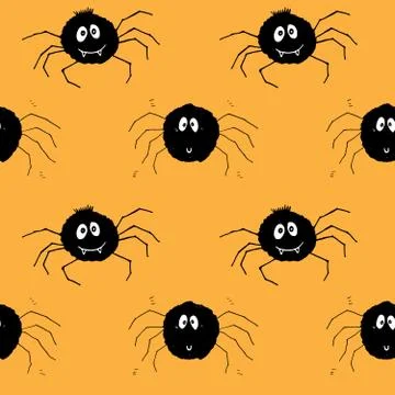 Cute Spider Seamless Pattern, Cartoon Hand Drawn Spider Doodles Vector Backgr Illustrazione stock