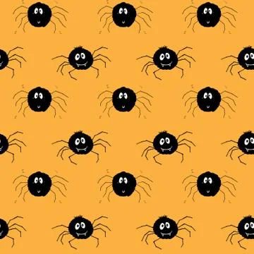 Cute Spider Seamless Pattern, Cartoon Hand Drawn Spider Doodles Vector Backgr Illustrazione stock