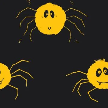 Cute Spider Seamless Pattern, Cartoon Hand Drawn Spider Doodles Vector Backgr Stock Illustration