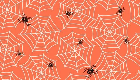Cute spider, web, cobweb Halloween seamless pattern Stock Illustration