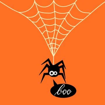 Cute Spider on web orange background. Background of spider on web for the Stock Illustration