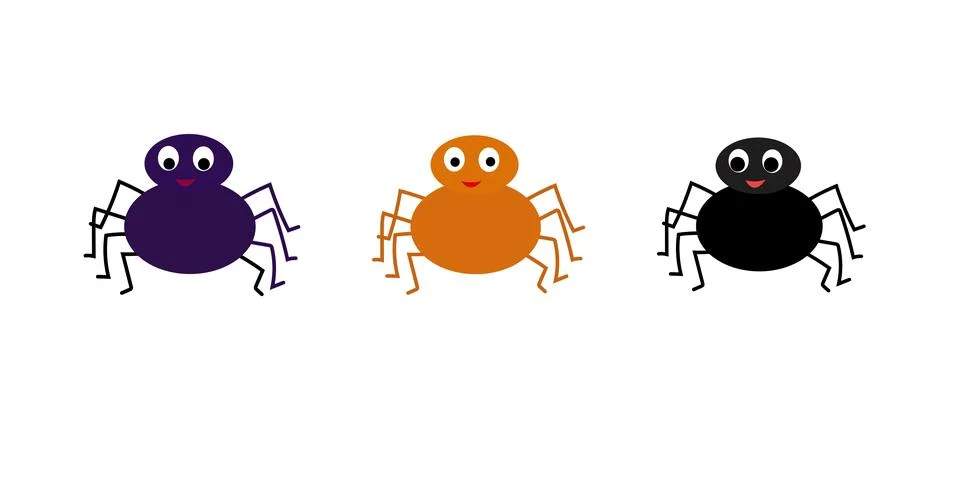 Cute Spiders Set Vector: Purple, Orange and Black Halloween Spiders Graphics Stock Illustration