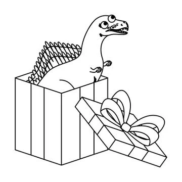 Cute spinosaurus in giftbox present Stock Illustration