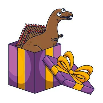 Cute spinosaurus in giftbox present Stock Illustration