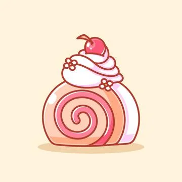 Cute sponge cake roll with a cherry on the top Stock Illustration