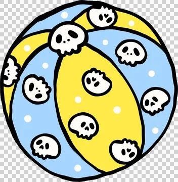 Cute Spooky beach ball Summerween Halloween Summer cartoon hand drawn doodle 库存照片