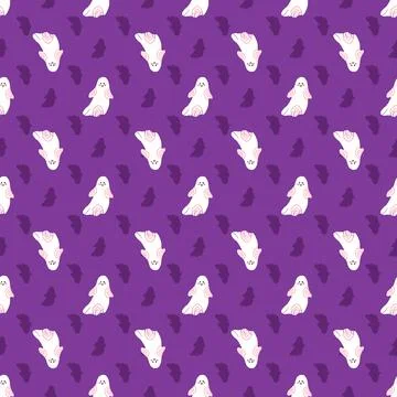 Cute spooky Halloween ghosts vector repeat pattern Stock Illustration