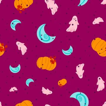 Cute spooky Halloween seamless pattern design art Stock Illustration