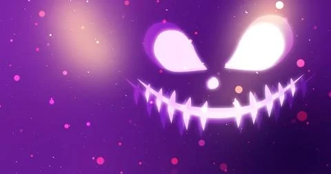Cute spooky Halloween-themed ghost face glowing party animation. Floating p.. Stock Illustration