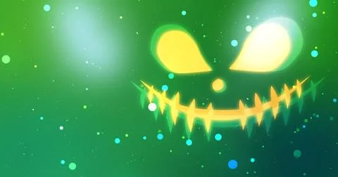 Cute spooky Halloween-themed ghost face glowing party animation. Floating p.. Stock Illustration