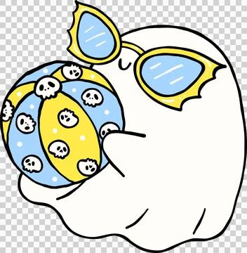 Cute Spooky Summerween ghost with beach ball Halloween Summer cartoon hand .. Stock Photos