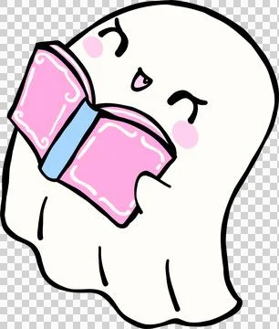 Cute Spooky Summerween ghost reading Halloween Summer cartoon hand drawn dood 스톡 사진