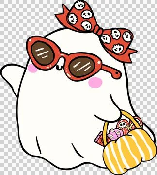 Cute Spooky Summerween ghost sassy girl Halloween Summer cartoon hand drawn.. Stock Photos