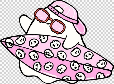 Cute Spooky Summerween ghost with surfboard Halloween Summer cartoon hand d.. Foto stock