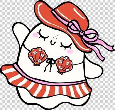 Cute Spooky Summerween ghost win bikini hawii Halloween Summer cartoon hand.. Stock Photos