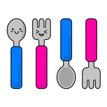 Cute spoon and fork Stock Illustration