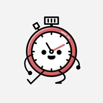 Cute Sport Timer Mascot Vector Character in Flat Design Style 스톡 일러스트
