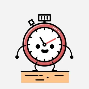 Cute Sport Timer Mascot Vector Character in Flat Design Style Stockillustratie
