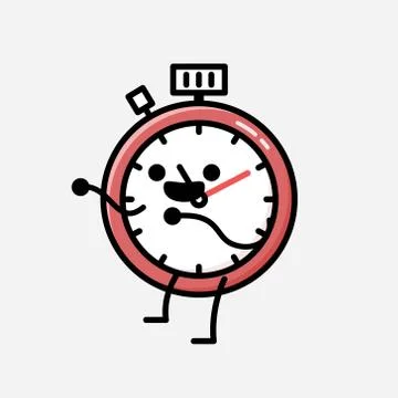 Cute Sport Timer Mascot Vector Character in Flat Design Style Stock Illustration