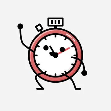 Cute Sport Timer Mascot Vector Character in Flat Design Style 스톡 일러스트