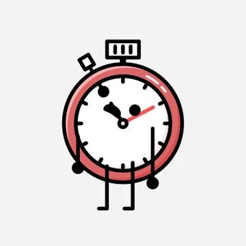 Cute Sport Timer Mascot Vector Character in Flat Design Style Stock Illustration