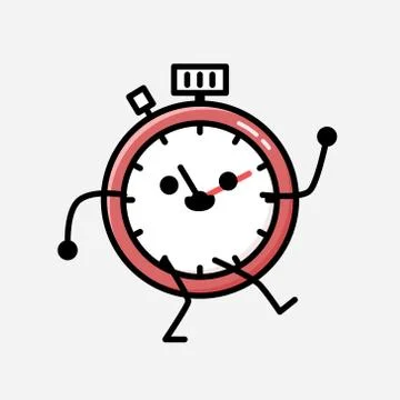 Cute Sport Timer Mascot Vector Character in Flat Design Style Stock Illustration