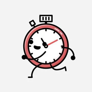 Cute Sport Timer Mascot Vector Character in Flat Design Style 스톡 일러스트
