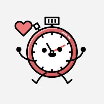 Cute Sport Timer Mascot Vector Character in Flat Design Style 스톡 일러스트