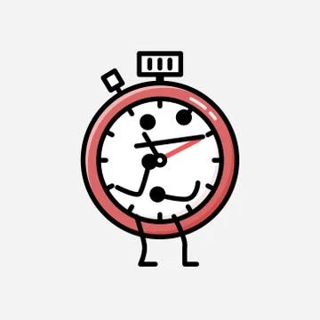 Cute Sport Timer Mascot Vector Character in Flat Design Style 스톡 일러스트