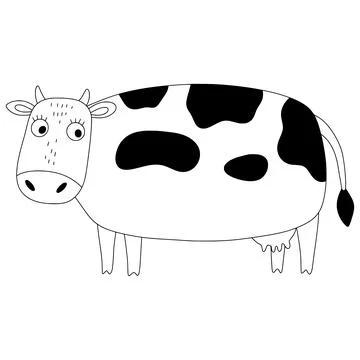 Cute spotted cow standing, simple children drawing Stock Illustration